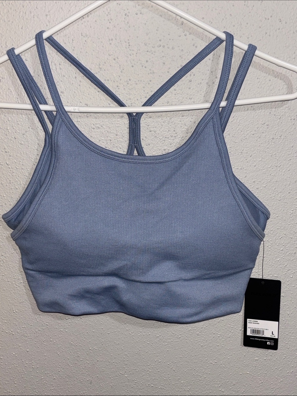 90 Degree By Reflex Ribbed Double-Strap Sports Bralette in Dusty Blue